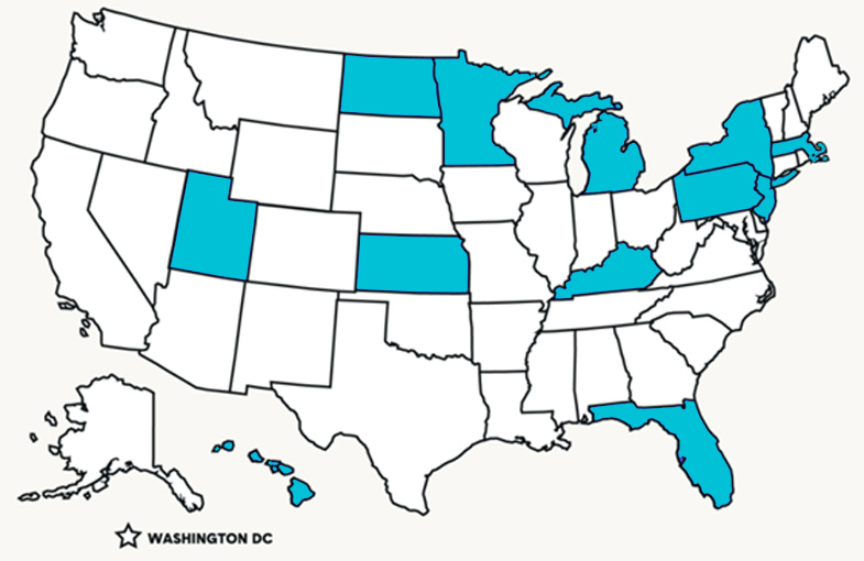 Map of states that require Personal Injury Protection coverage
